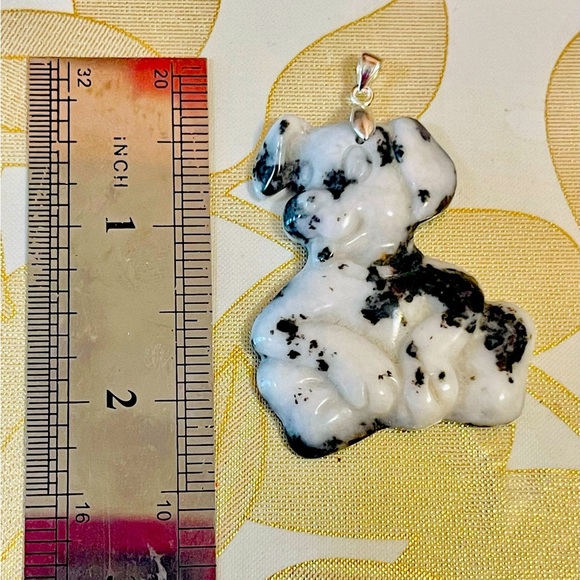 Sterling silver dalmatian jasper Gemstone Dog Puppy Prendant Sz 2” kids jewelry - Picture 6 of 6